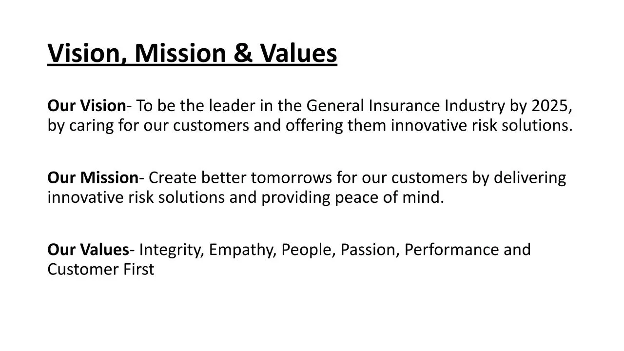 Original text-led vision, mission and values slide